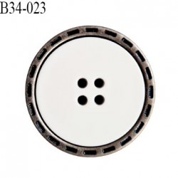 Bouton 34 mm en pvc couleur chrome vieilli et blanc 4 trous diamètre 34 mm épaisseur 6 mm prix à l'unité