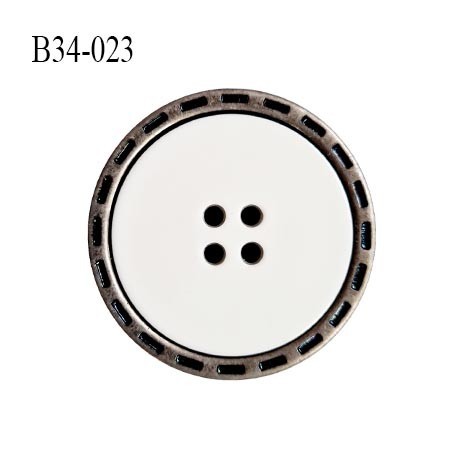 Bouton 34 mm en pvc couleur chrome vieilli et blanc 4 trous diamètre 34 mm épaisseur 6 mm prix à l'unité