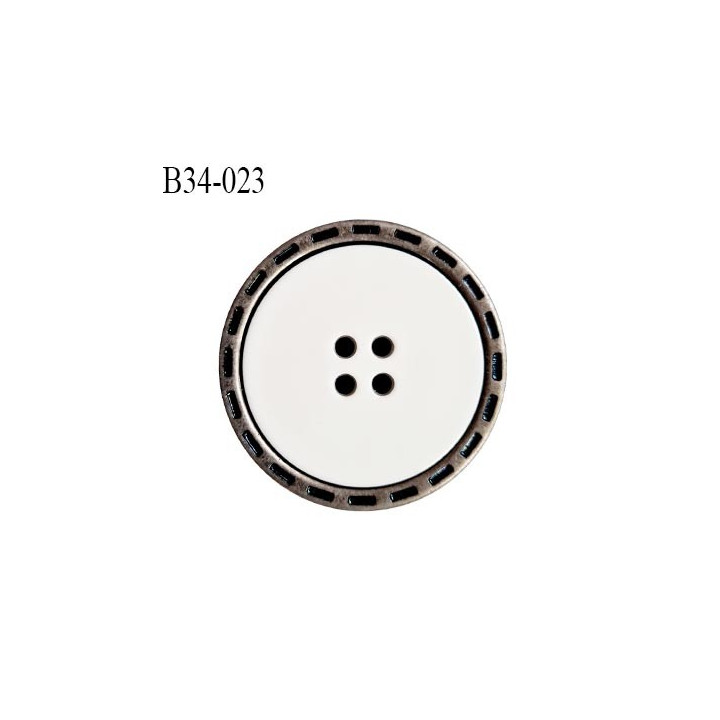 Bouton 34 mm en pvc couleur chrome vieilli et blanc 4 trous diamètre 34 mm épaisseur 6 mm prix à l'unité