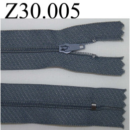 fermeture éclair grise longueur 30 cm couleur gris non séparable zip nylon largeur 2,5 cm