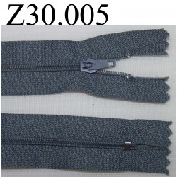 fermeture zip à glissière grise bleuté longueur 30 cm couleur gris non séparable zip nylon largeur 2,5 cm