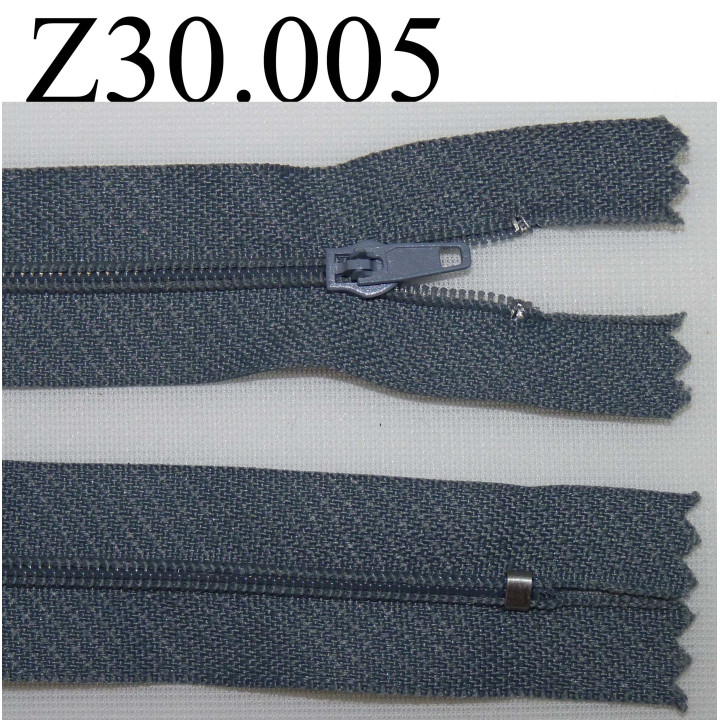 fermeture éclair grise longueur 30 cm couleur gris non séparable zip nylon largeur 2,5 cm