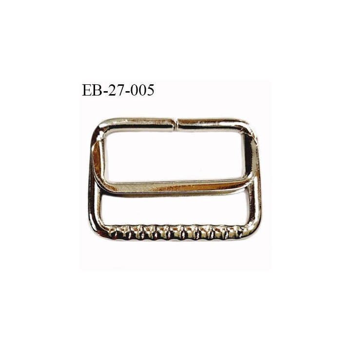 Boucle étrier rectangle  27 mm coulissant métal  chromé largeur extérieur 3 cm intérieur 2.7 cm hauteur 2.4 cm