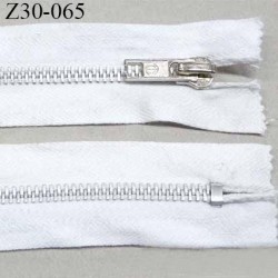 Fermeture zip à glissière  longueur 30 cm couleur blanc en coton non séparable largeur 3 cm glissière métal alu largeur 6 mm