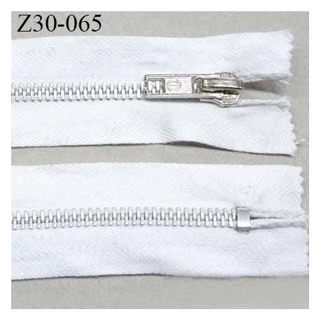 Fermeture zip à glissière longueur 30 cm couleur blanc en coton non séparable largeur 3 cm glissière métal alu largeur 6 mm