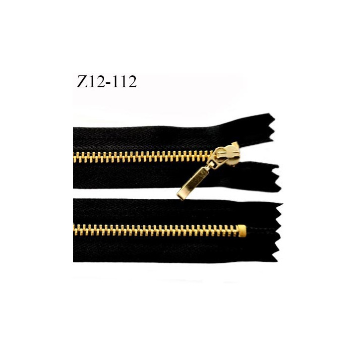 Fermeture zip 12 cm couleur noir longueur 12 cm largeur 2.8 cm non séparable glissière métal couleur doré prix à l'unité
