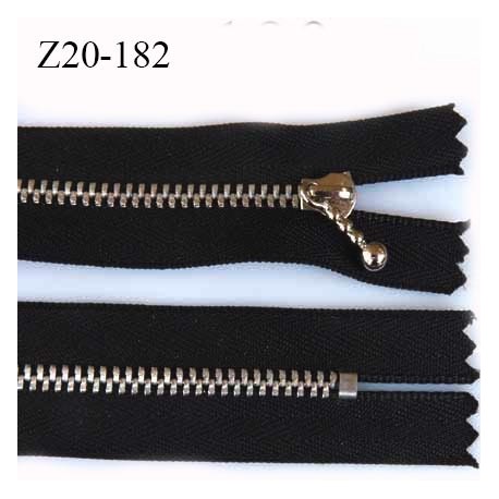 Fermeture 20 cm zip à glissière longueur 20 cm couleur noir non séparable zip métal alu largeur 2.7 cm largeur du zip 4 mm