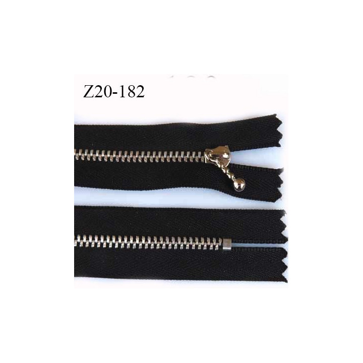 Fermeture 20 cm zip à glissière longueur 20 cm couleur noir non séparable zip métal alu largeur 2.7 cm largeur du zip 4 mm