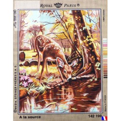 Canevas à broder 45 x 60 cm marque ROYAL PARIS thème à la source et le faon fabrication française