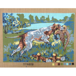 Canevas à broder 40 x 60 cm  thème CHIEN DE CHASSE AU FAISAN