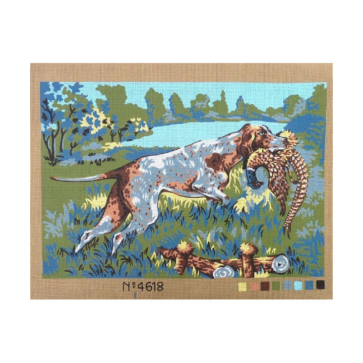 Canevas à broder 40 x 60 cm  thème CHIEN DE CHASSE AU FAISAN