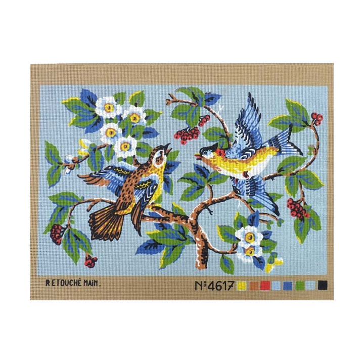 Canevas à broder 40 x 60 cm  thème LES OISEAUX retouché main