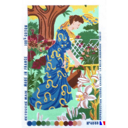 Canevas à broder 40 x 60 cm  thème femme à l'arrosoir retouché main fabrication française