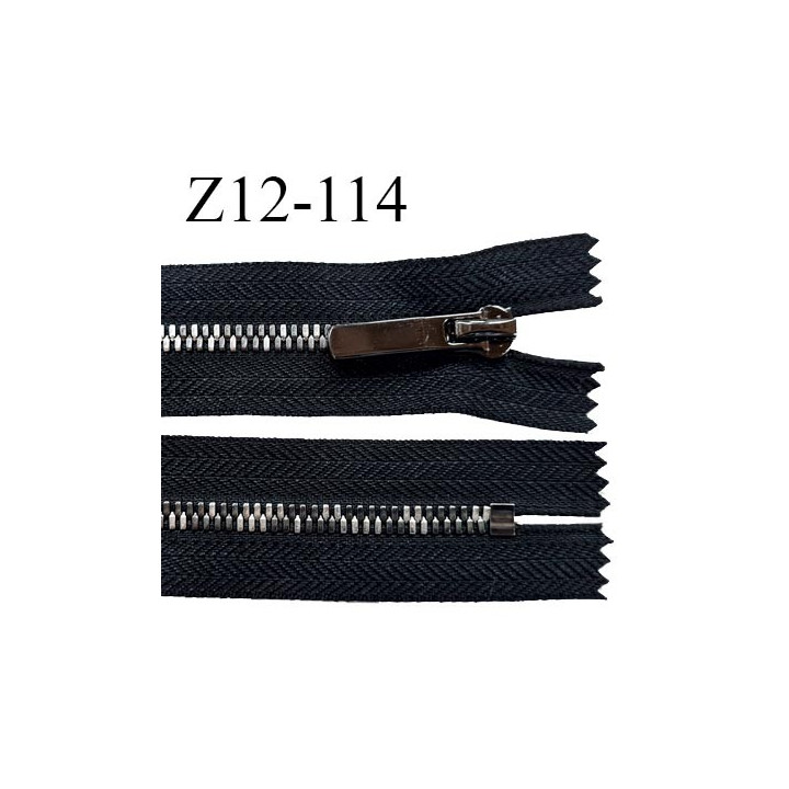Fermeture zip 12 cm non séparable couleur noir glissière métal couleur chrome prix à l'unité