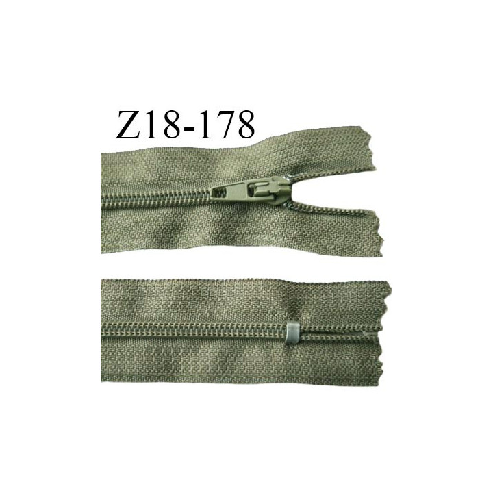 Fermeture zip 18 cm non séparable couleur kaki largeur 2.7 cm zip nylon longueur 18 cm prix à l'unité