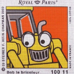 Canevas à broder ENFANT 15 x 15 cm marque ROYAL PARIS BOB LE BRICOLEUR SCOUP LE TRACTOPELLE fabrication française