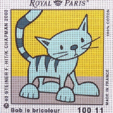 Canevas à broder ENFANT 15 x 15 cm marque ROYAL PARIS BOB LE BRICOLEUR SARDINE LE CHAT fabrication française