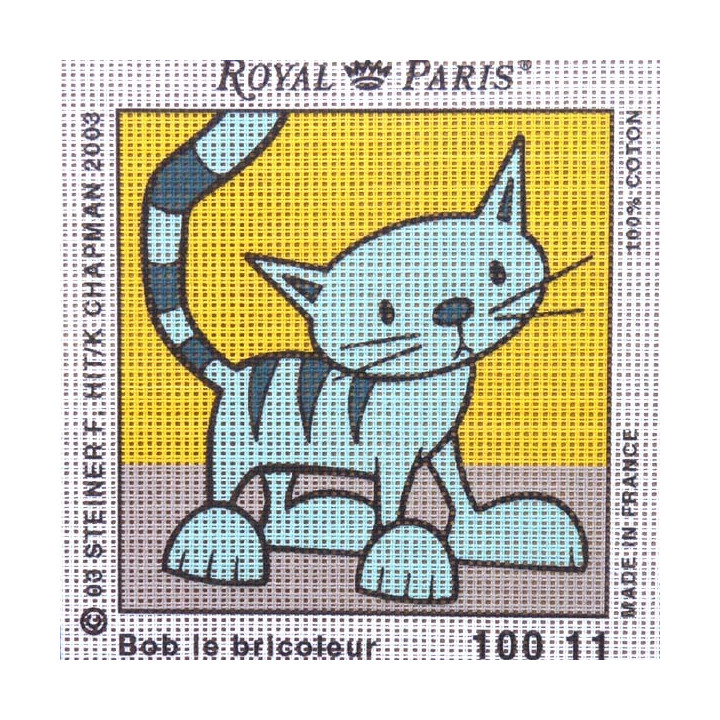 Canevas à broder ENFANT 15 x 15 cm marque ROYAL PARIS BOB LE BRICOLEUR SARDINE LE CHAT fabrication française