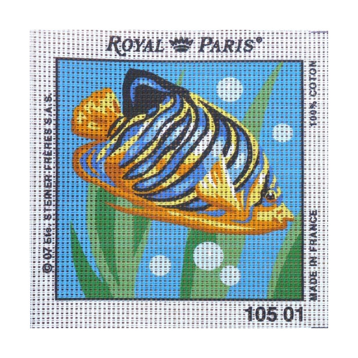 Canevas à broder ENFANT 15 x 15 cm marque ROYAL PARIS thème POISSON TROPICAL fabrication française