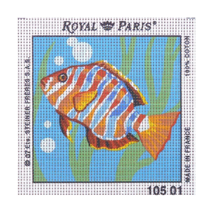 Canevas à broder ENFANT 15 x 15 cm marque ROYAL PARIS thème POISSON TROPICAL fabrication française
