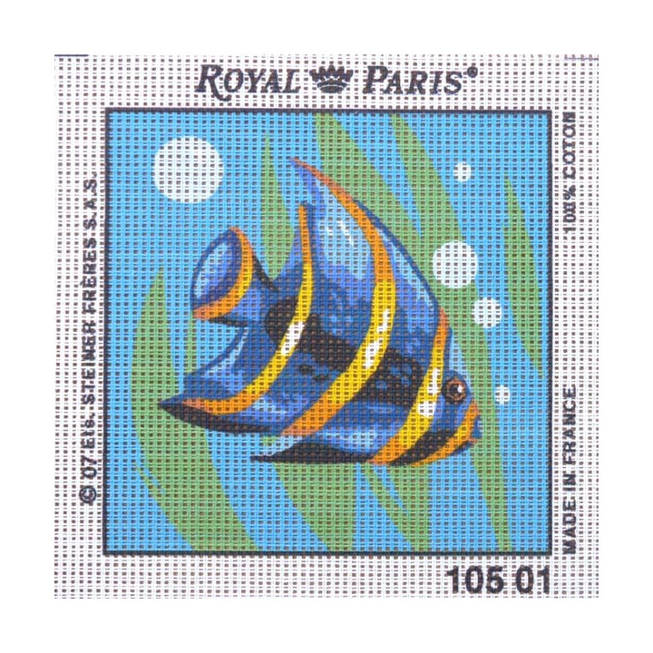Canevas à broder ENFANT 15 x 15 cm marque ROYAL PARIS thème POISSON TROPICAL fabrication française