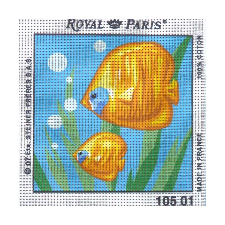 Canevas à broder ENFANT 15 x 15 cm marque ROYAL PARIS thème POISSON TROPICAL fabrication française