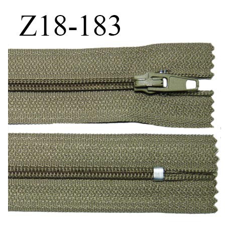 Fermeture zip 18 cm non séparable couleur kaki largeur 2.7 cm zip nylon longueur 18 cm prix à l'unité