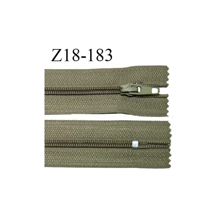 Fermeture zip 18 cm non séparable couleur kaki largeur 2.7 cm zip nylon longueur 18 cm prix à l'unité