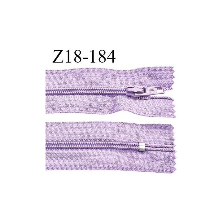 Fermeture zip 18 cm non séparable couleur parme largeur 2.7 cm zip nylon longueur 18 cm prix à l'unité