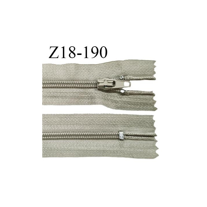 Fermeture zip 18 cm non séparable couleur kaki clair largeur 2.7 cm zip nylon longueur 18 cm prix à l'unité