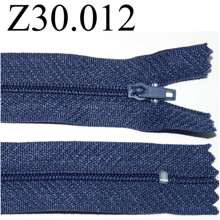 fermeture éclair  longueur 30 cm couleur bleu non séparable zip nylon largeur 2,5 cm