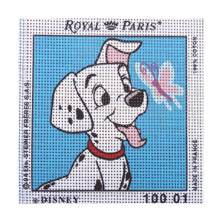 Canevas à broder ENFANT 15 x 15 cm DISNEY marque ROYAL PARIS LES 101 DALMATIENS fabrication française