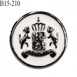 Bouton 15 mm pvc couleur chrome et naturel motif style blason accroche avec un anneau diamètre 15 mm prix à la pièce