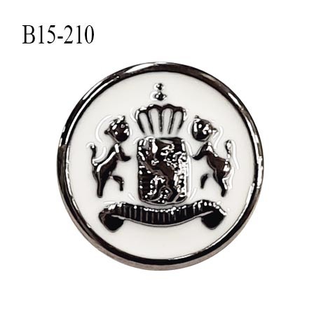 Bouton 15 mm pvc couleur chrome et naturel motif style blason accroche avec un anneau diamètre 15 mm prix à la pièce