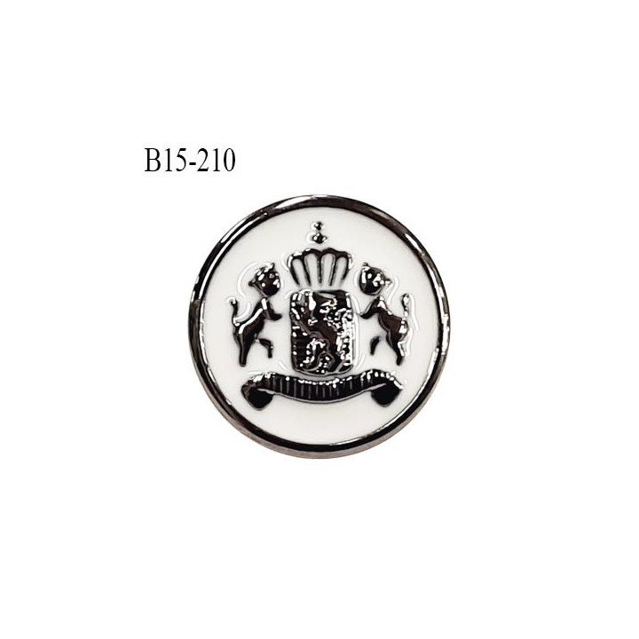 Bouton 15 mm pvc couleur chrome et naturel motif style blason accroche avec un anneau diamètre 15 mm prix à la pièce