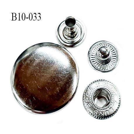 bouton pression 10 mm métal couleur acier brillant diamètre 10 mm ensemble  de 4 pièces par bouton