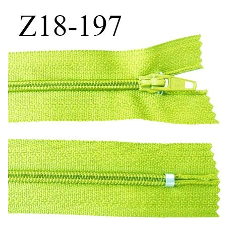 Fermeture éclair 18 cm couleur vert pomme non séparable longueur 18 cm largeur 2.4 cm glissière en nylon prix à l'unité