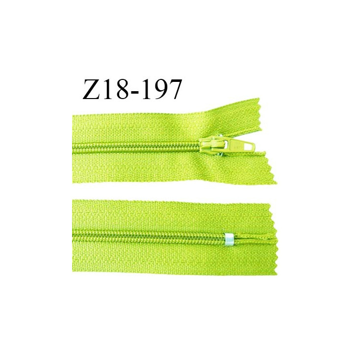 Fermeture éclair 18 cm couleur vert pomme non séparable longueur 18 cm largeur 2.4 cm glissière en nylon prix à l'unité