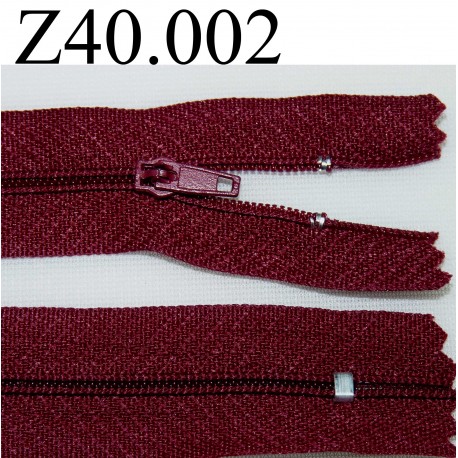 fermeture éclair longueur 40 cm couleur bordeau non séparable zip nylon largeur 2,5 cm