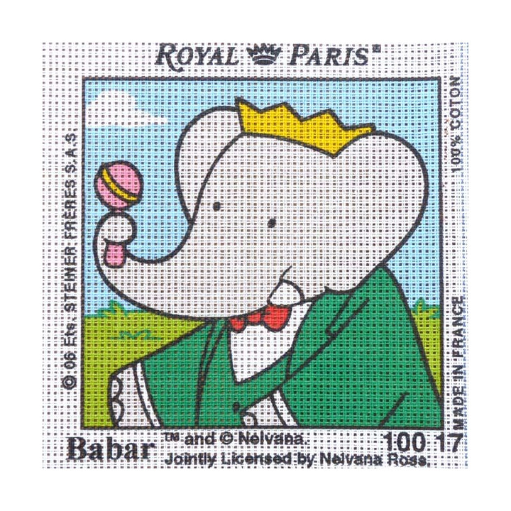 Canevas à broder ENFANT 15 x 15 cm marque ROYAL PARIS BABAR fabrication française