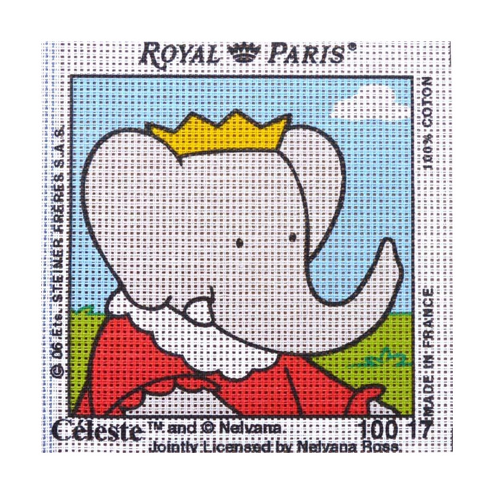 Canevas à broder ENFANT 15 x 15 cm marque ROYAL PARIS thème BABAR CELESTE fabrication française