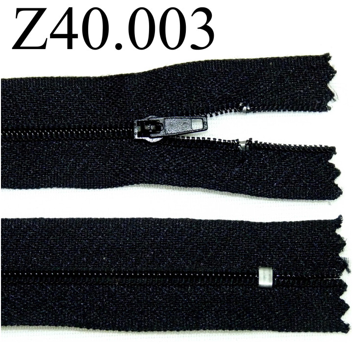 fermeture éclair  longueur 40 cm couleur noir non séparable zip nylon largeur 2,5 cm