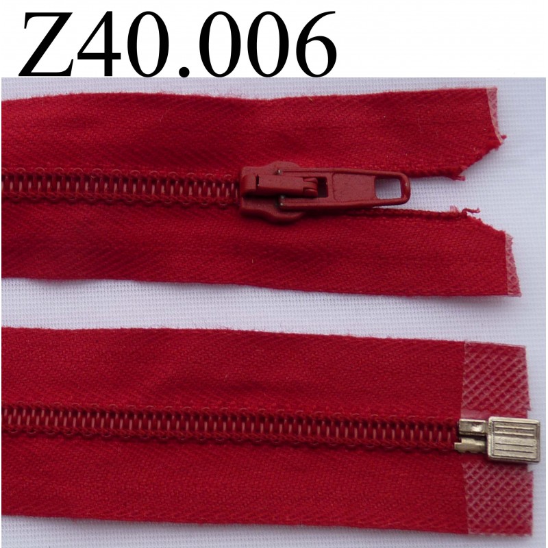 fermeture zip à glissière longueur 40 cm couleur rouge séparable zip nylon  largeur 3.2 cm largeur du zip 5 mm