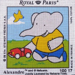 Canevas à broder ENFANT 15 x 15 cm marque ROYAL PARIS thème BABAR ALEXANDRE fabrication française