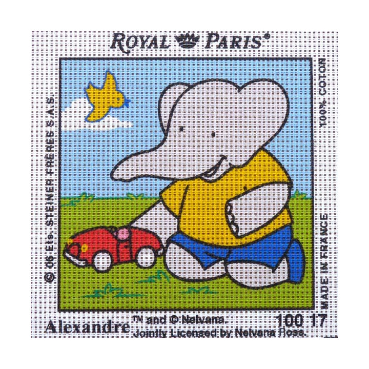 Canevas à broder ENFANT 15 x 15 cm marque ROYAL PARIS thème BABAR ALEXANDRE fabrication française