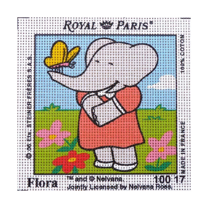 Canevas à broder ENFANT 15 x 15 cm marque ROYAL PARIS thème BABAR FLORA fabrication française