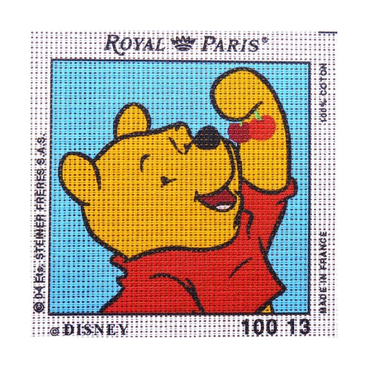 Canevas à broder ENFANT 15 x 15 cm marque ROYAL PARIS thème WINNIE L'OURSON ET LES CERISES fabrication française