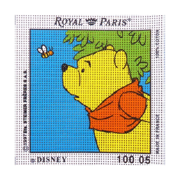 Canevas à broder ENFANT 15 x 15 cm DISNEY marque ROYAL PARIS thème WINNIE L'OURSON ET L'ABEILLE fabrication française