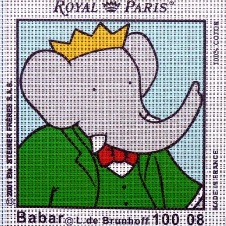 Canevas à broder ENFANT 15 x 15 cm marque ROYAL PARIS BABAR ROI fabrication française