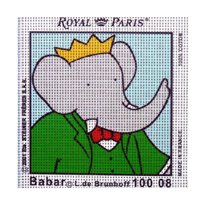 Canevas à broder ENFANT 15 x 15 cm marque ROYAL PARIS BABAR ROI fabrication française